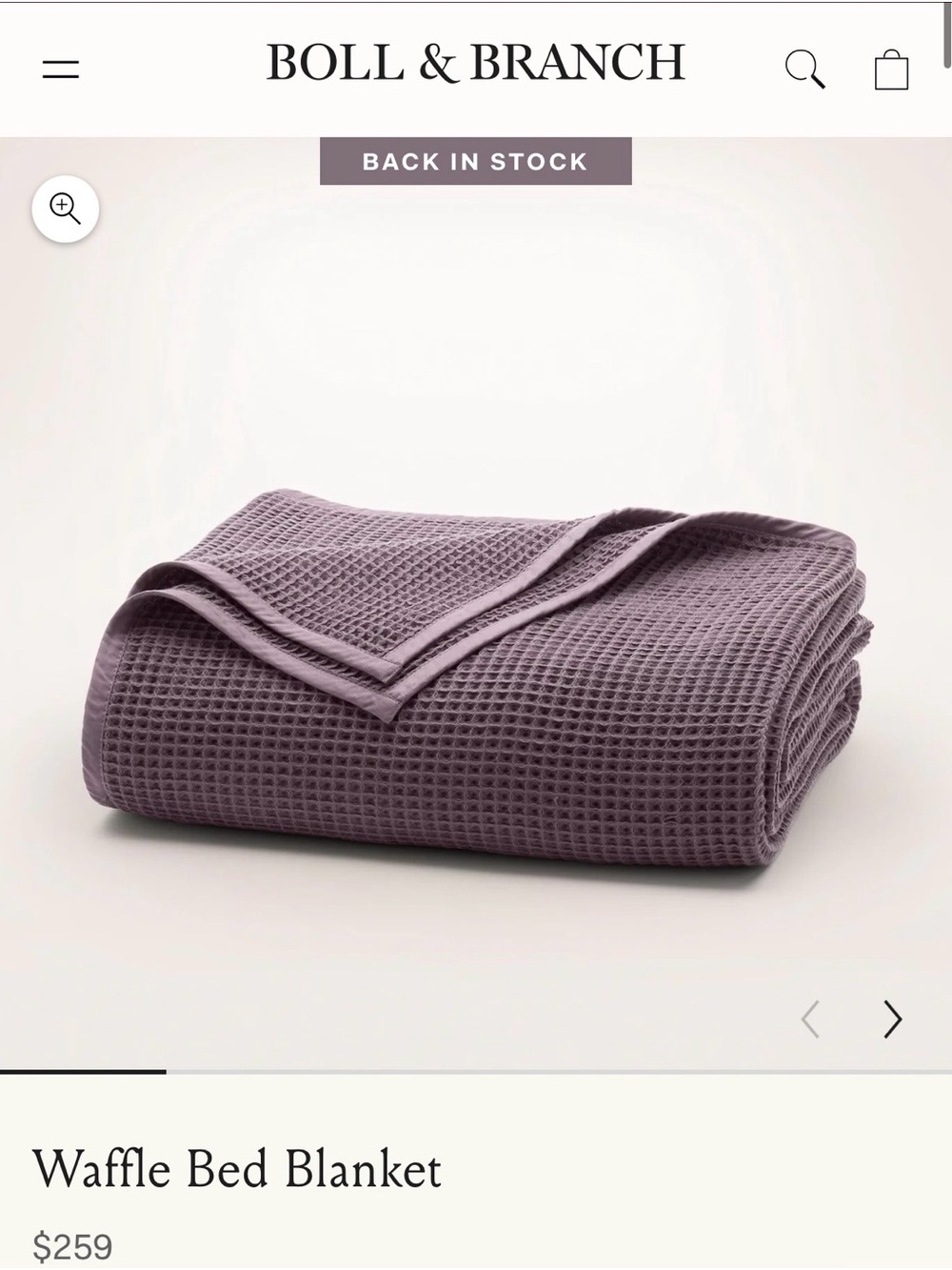 Boll & Branch Waffle Bed Blanket in Plum Full/Queen NWT